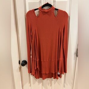 Free People Rust Tunic Top with Shoulder Cut Outs, Size Small